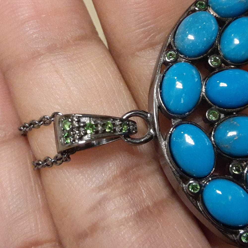 HOLD. 925, Genuine  Russian Diopside and Sleeping Beauty Turquoise. Evil Eye. - Picture 4 of 15